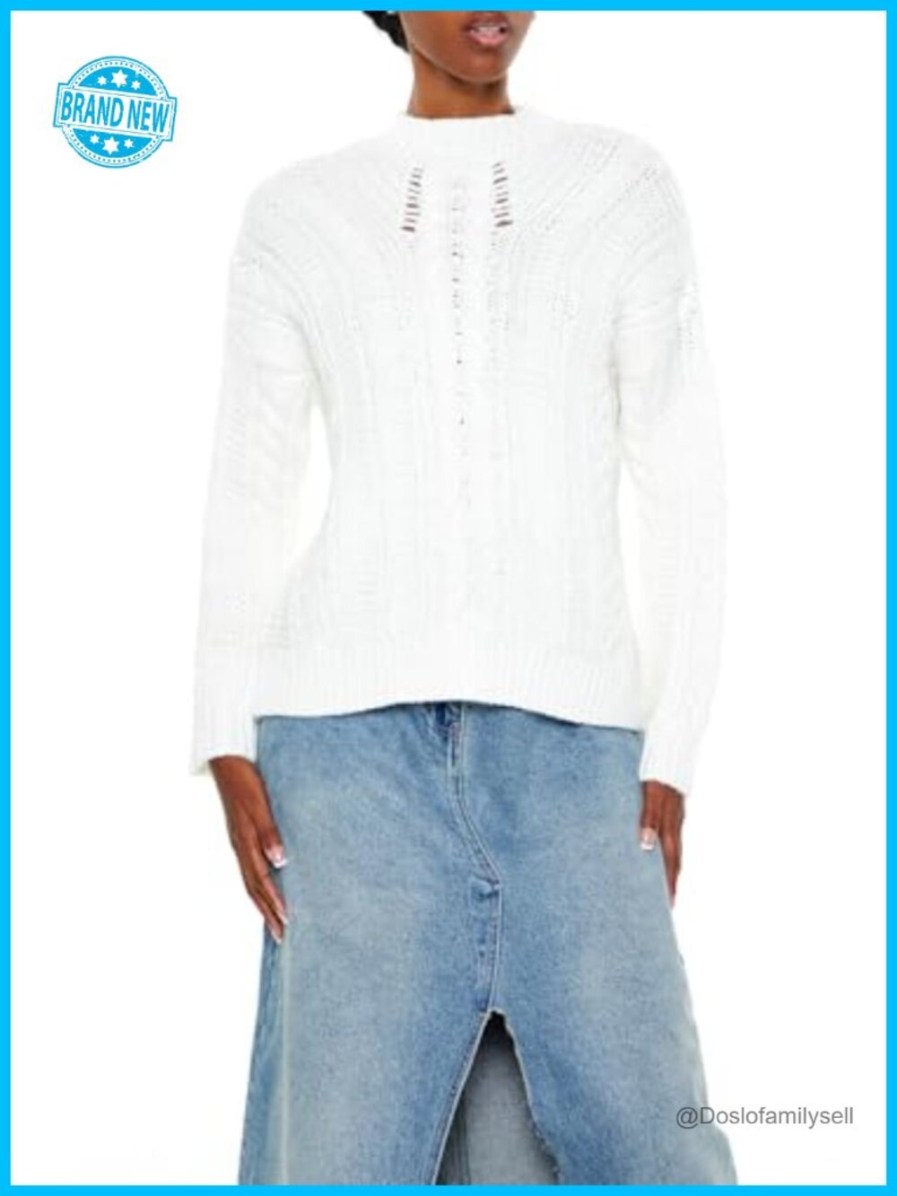 Forever 21 Lace-Back Cable Knit High Neck Pullover Sweater